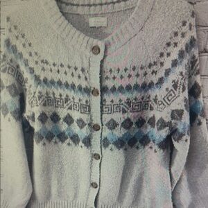 Lucky Brand Gray and Blue Patterned Cardigan